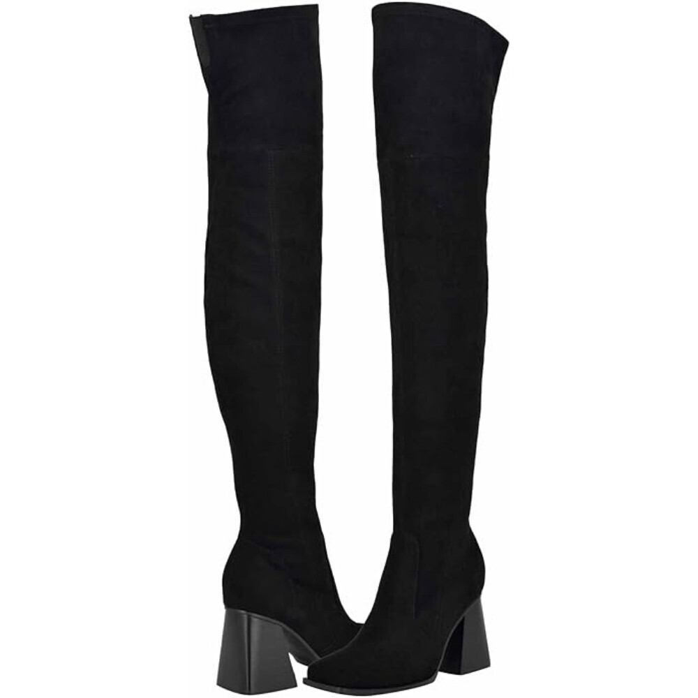 Nine West Begone Boots Women 9 Black Faux Suede Block Heel Over the Knee lion945